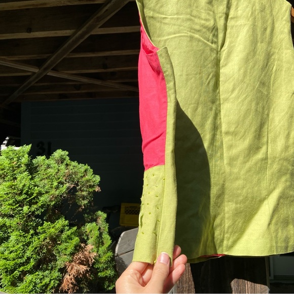 LINEN blend pink and lime green top. Great long side zipper. - Picture 6 of 6